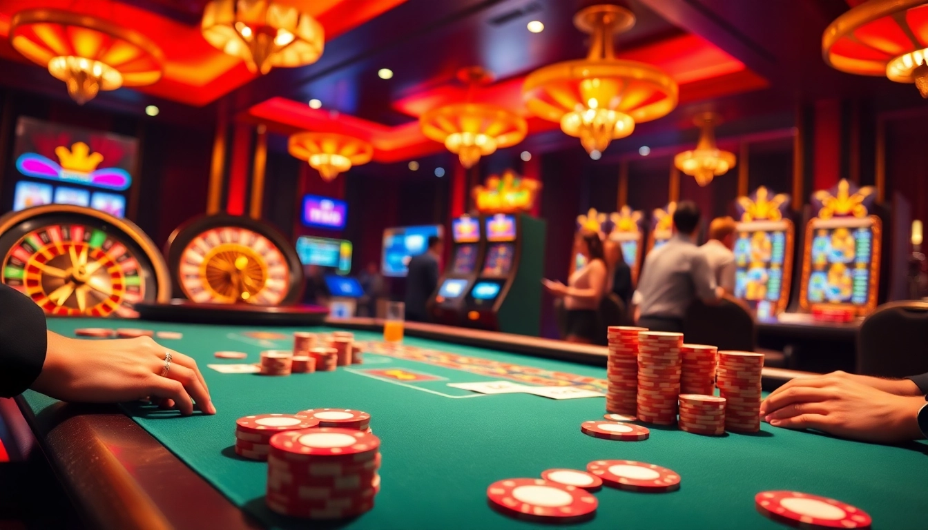 Players engaging at the TR88 poker table surrounded by vibrant casino decor.