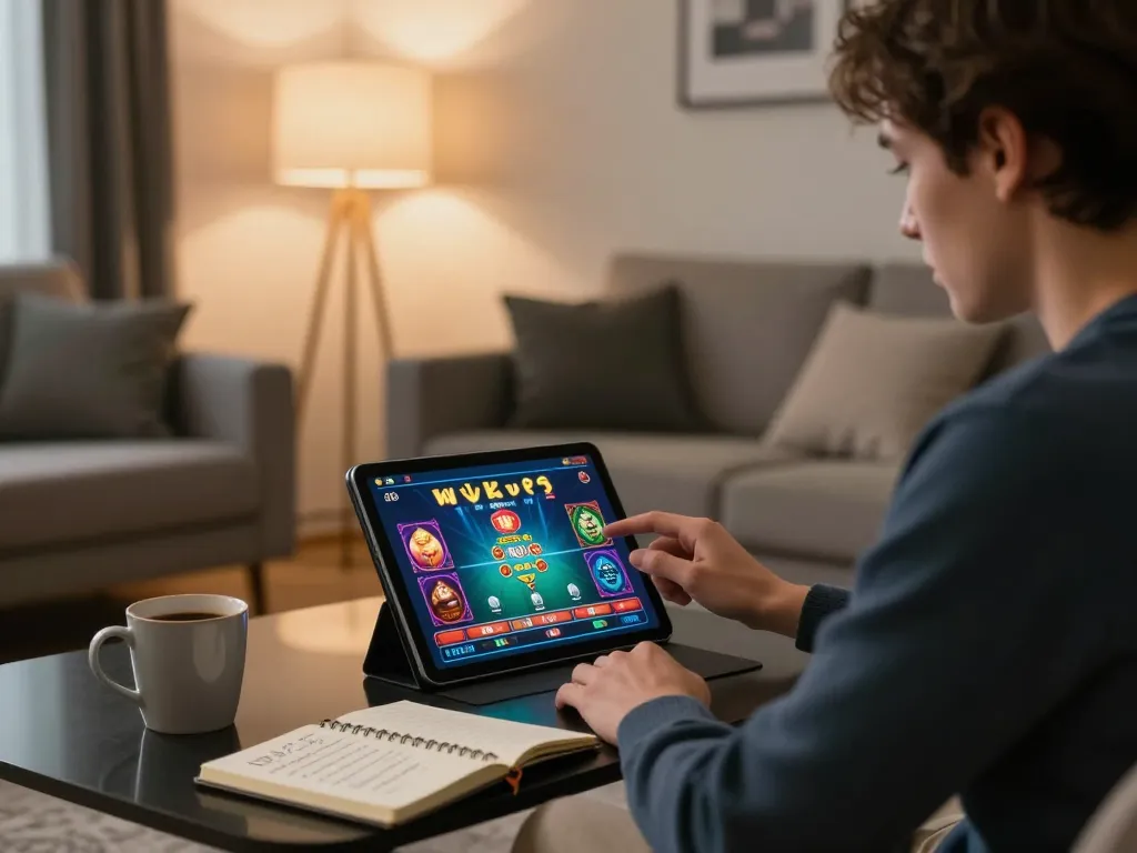 Engaging in strategic gameplay on a casino app with 888b in a cozy home setting.