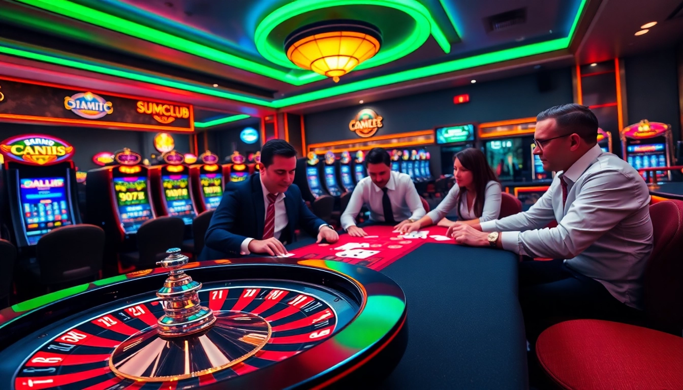 Experience the vibrant gaming atmosphere at Sumclub with poker tables and luxury slots.