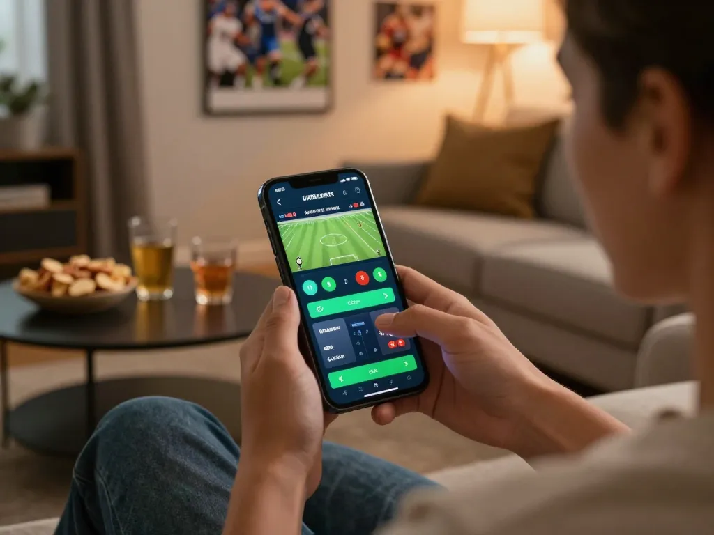 Engaged user placing a bet on the sky88 sports betting app on their smartphone