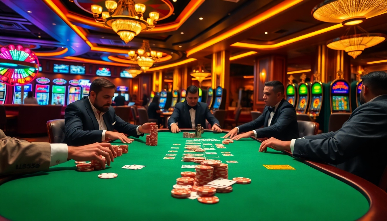 Experience the excitement of BL555 at a luxury poker table with colorful chips and cards in action.
