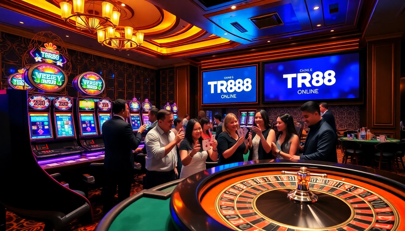 Players engaging with TR88 slot machines in a vibrant casino atmosphere.