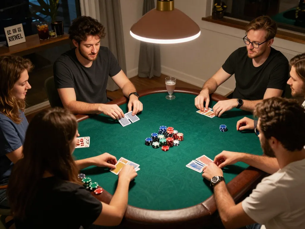 Engaging friends in a game đánh bài đổi thưởng during a lively poker night at home
