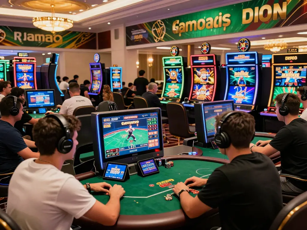 Exciting non GamStop casino scene featuring players engaged in vibrant virtual gaming.
