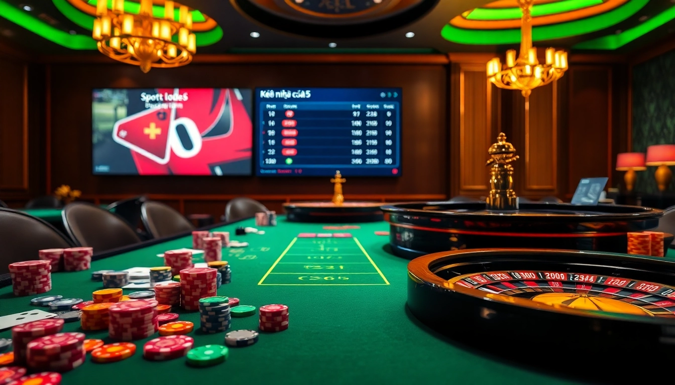 Engaging scene of Kèo nhà cái 5 betting, featuring table games and vibrant gambling activity.