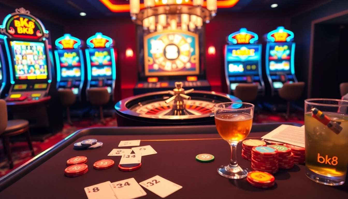 Experience the excitement at BK8's luxurious casino, where players engage in thrilling games.