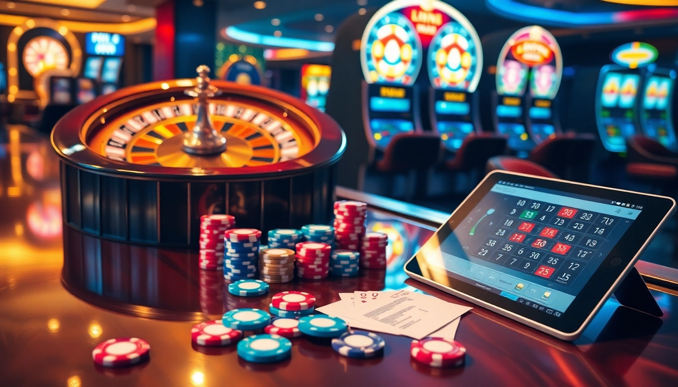 Experience thrilling gameplay at http://678vip.xyz/ featuring an immersive casino scene with roulette and slot machines.