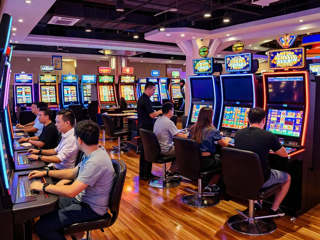 Engaging scene at a non GamStop casino showcasing vibrant gaming activities and interactions.