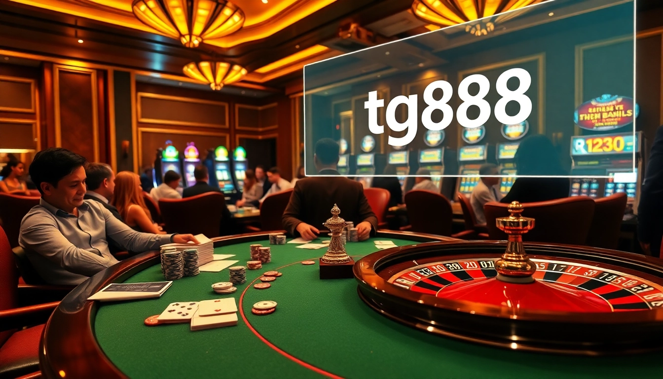 Engaging https://tg88.actor/ poker table showcasing strategic chip betting and card play in a luxury casino
