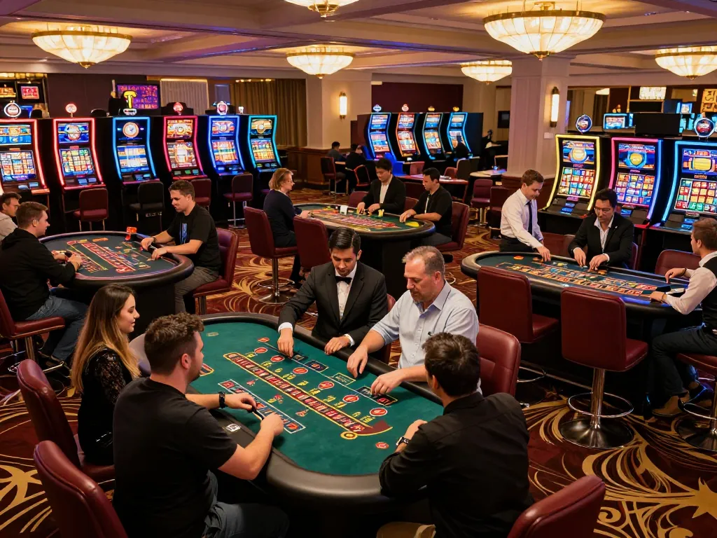 Engaging players at the fc88on casino floor enjoying games under vibrant lighting.