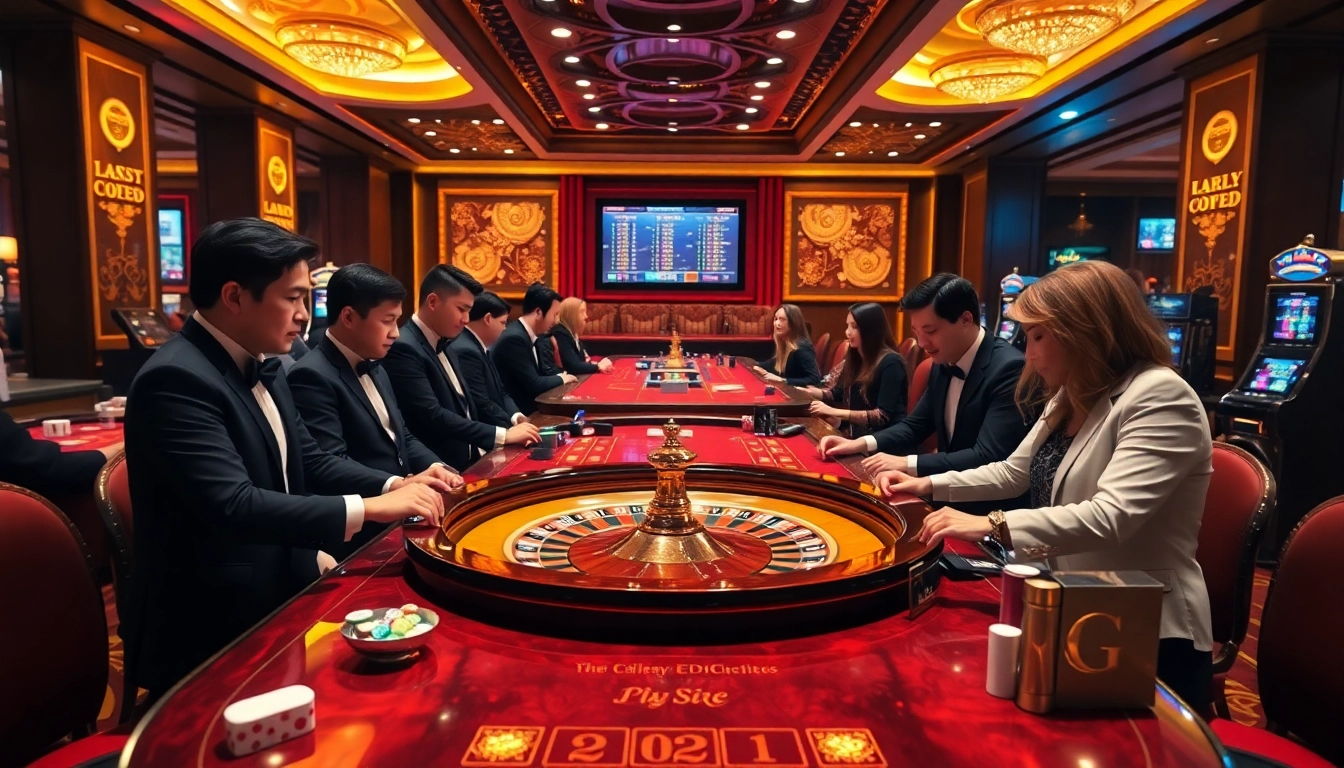 Engaged players strategizing at a roulette table while checking kèo nhà cái updates in a luxurious casino.
