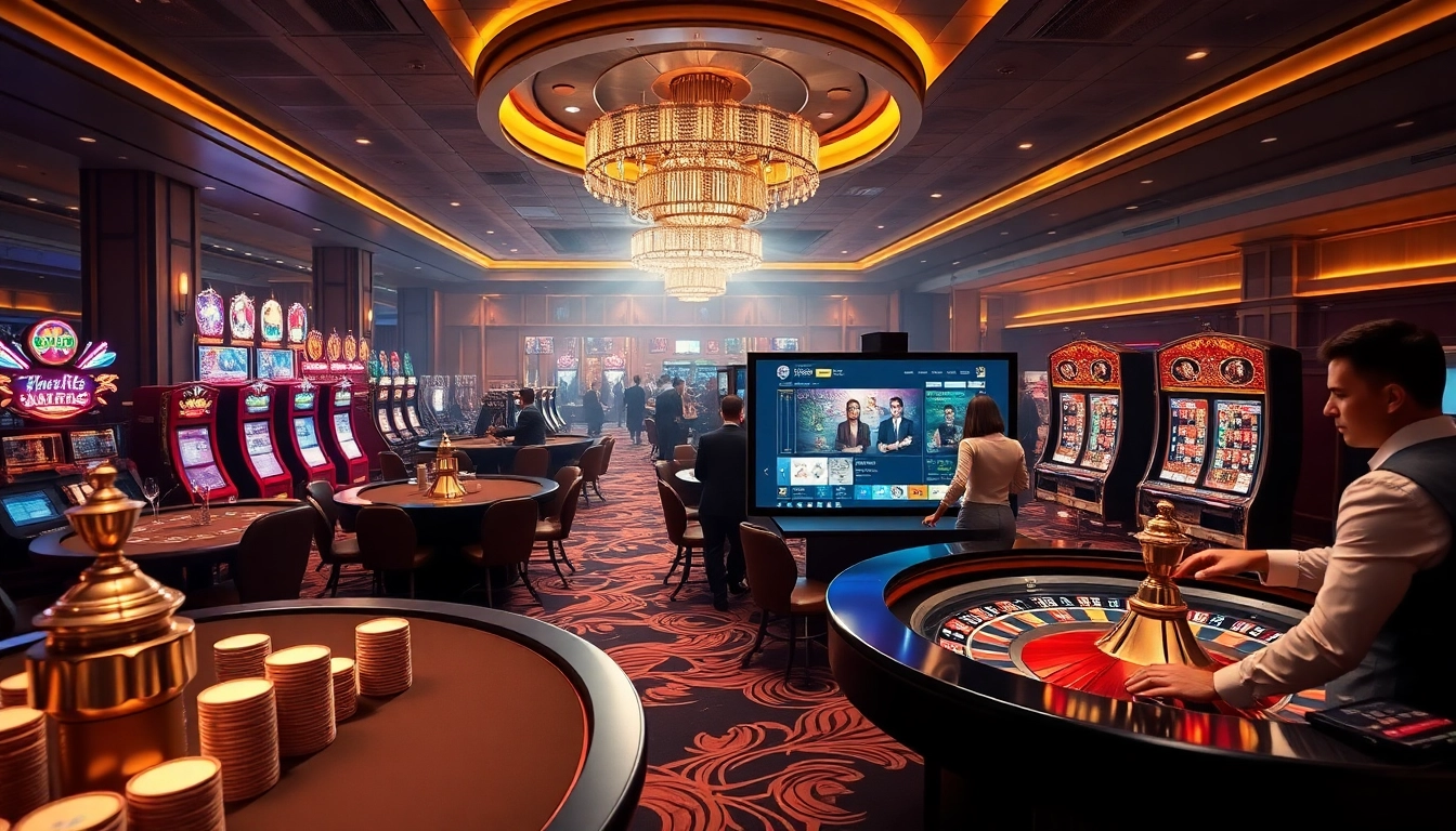 Engaging scene showing players enjoying sx88 casino games with vibrant tables and high-tech gambling setups.