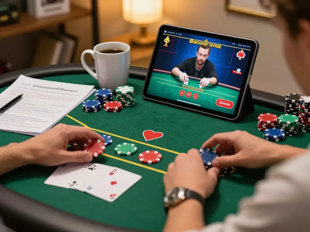 Player immersed in strategic online poker gameplay at home, highlighting hay88x gaming experience.