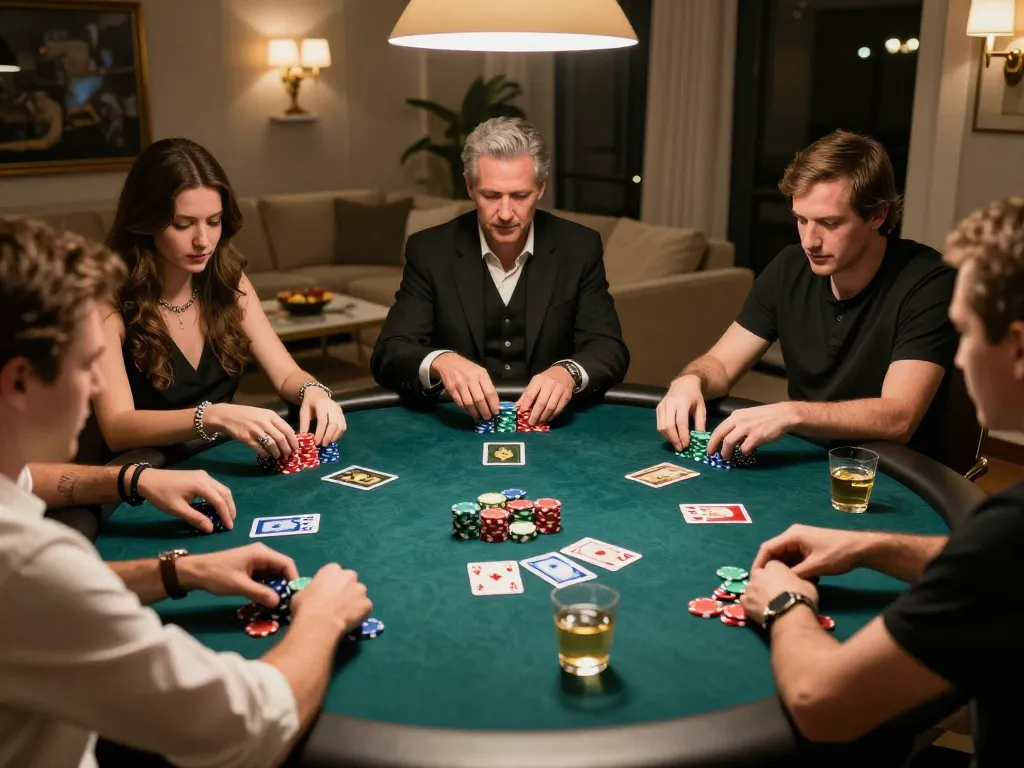 Engaging poker night with friends showcasing strategic gameplay in a luxurious home setting featuring dn88