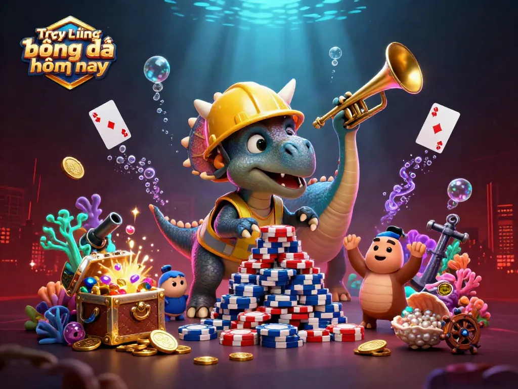 Experience the thrill of Trực tiếp bóng đá hôm nay with engaging 3D cartoon characters building poker chip pyramids.