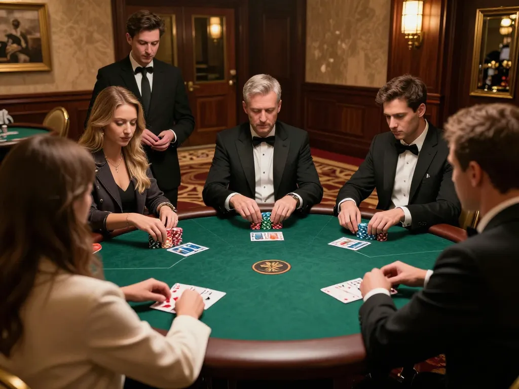 Exciting poker game in progress at a high-end casino showcasing vnloto.com dynamic gameplay and strategic moves.