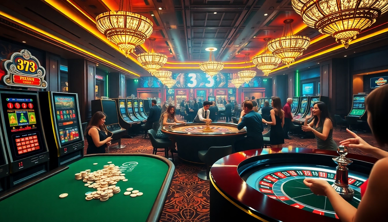 Experience the thrill of gaming at 33Win with vibrant slot machines and dealer interactions.
