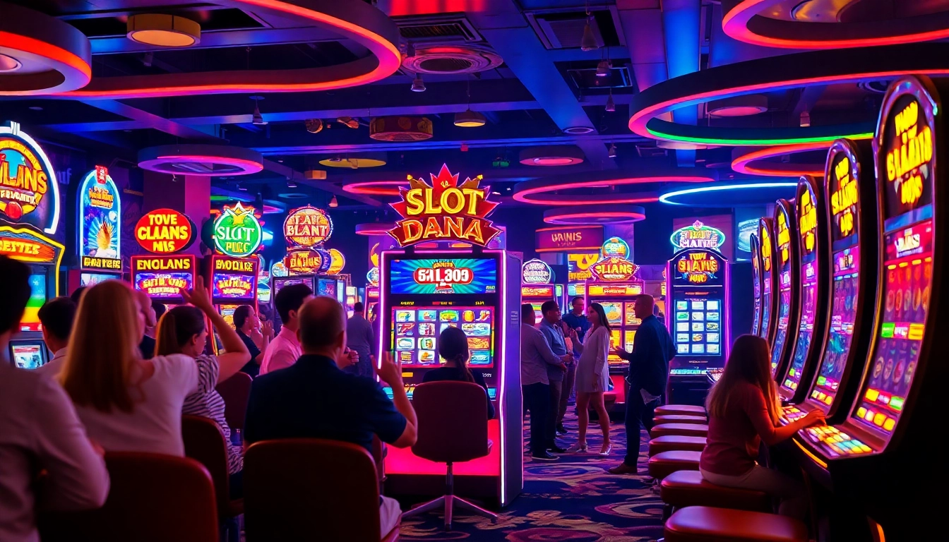 Slot Dana yang menarik dalam suasana kasino yang meriah dengan pemain yang antusias.
