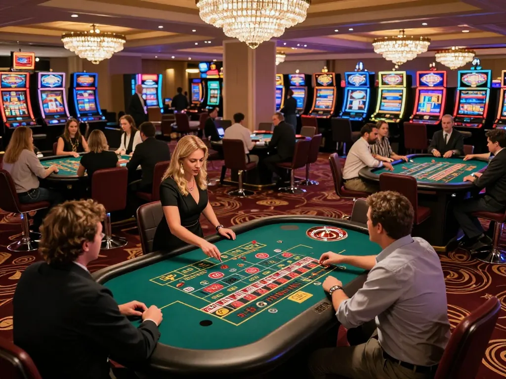 Experience the excitement of RR99 gameplay at a vibrant casino floor featuring active roulette tables and eager players.