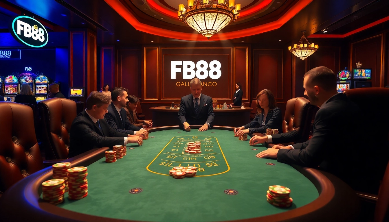 Join the excitement at fb88 com with a thrilling poker game in a luxurious casino setting.