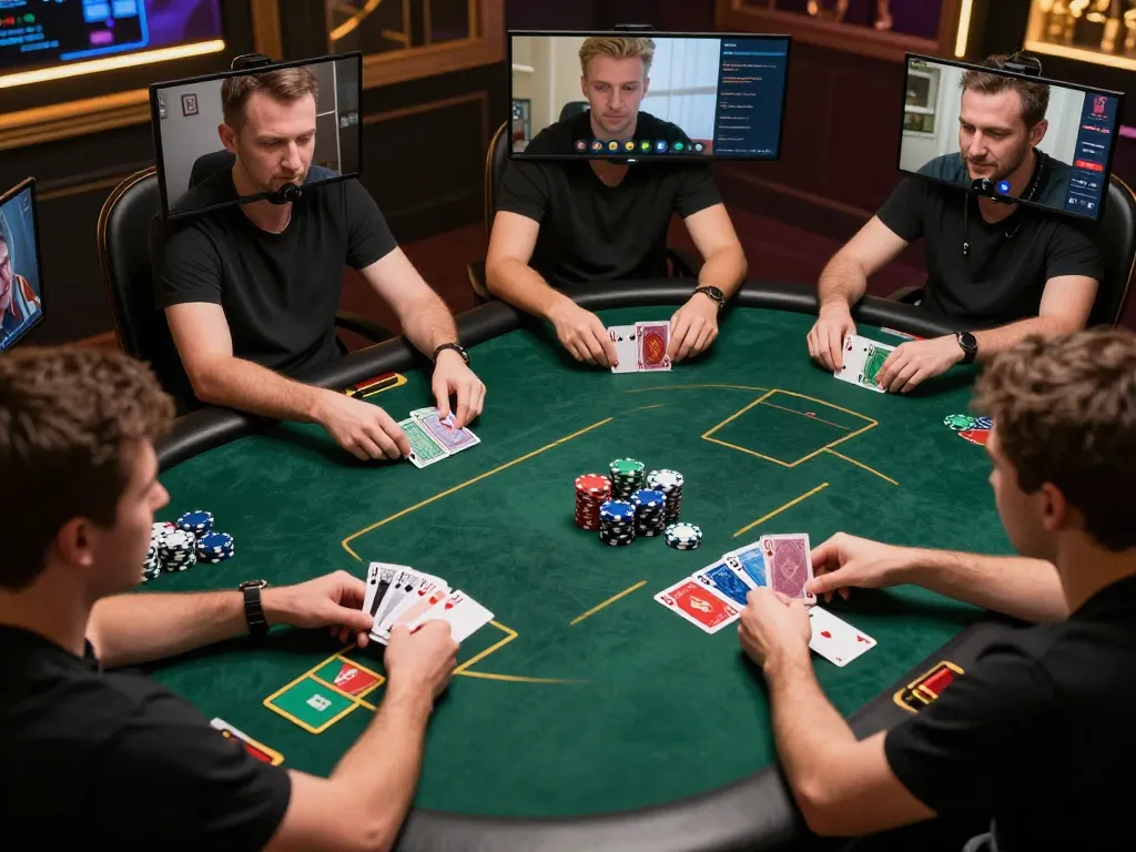 Players engaging in an exciting online poker game on the 99ok platform, showcasing vibrant cards and chips.