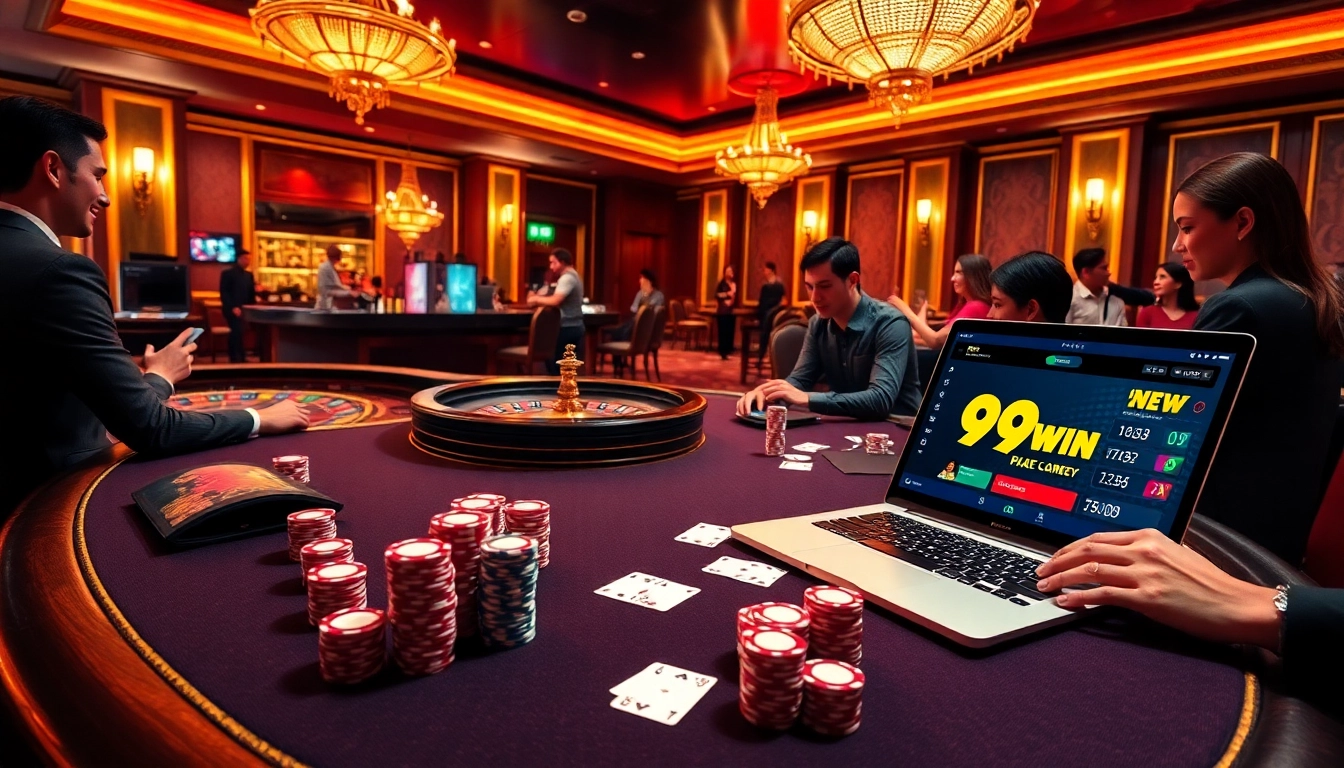Exciting casino experience at 98win with poker chips, cards, and roulette wheel.