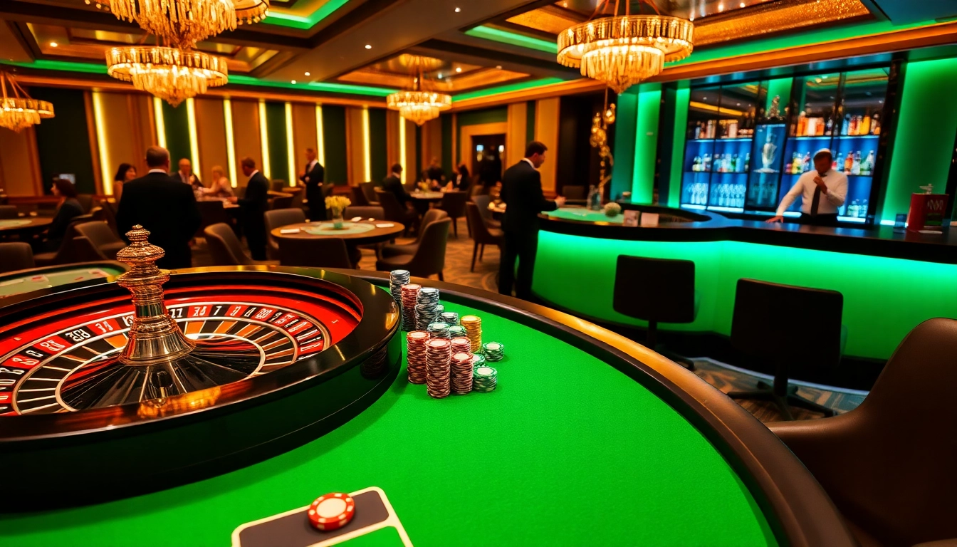 Mint88 gaming table bustling with colorful poker chips and roulette excitement.