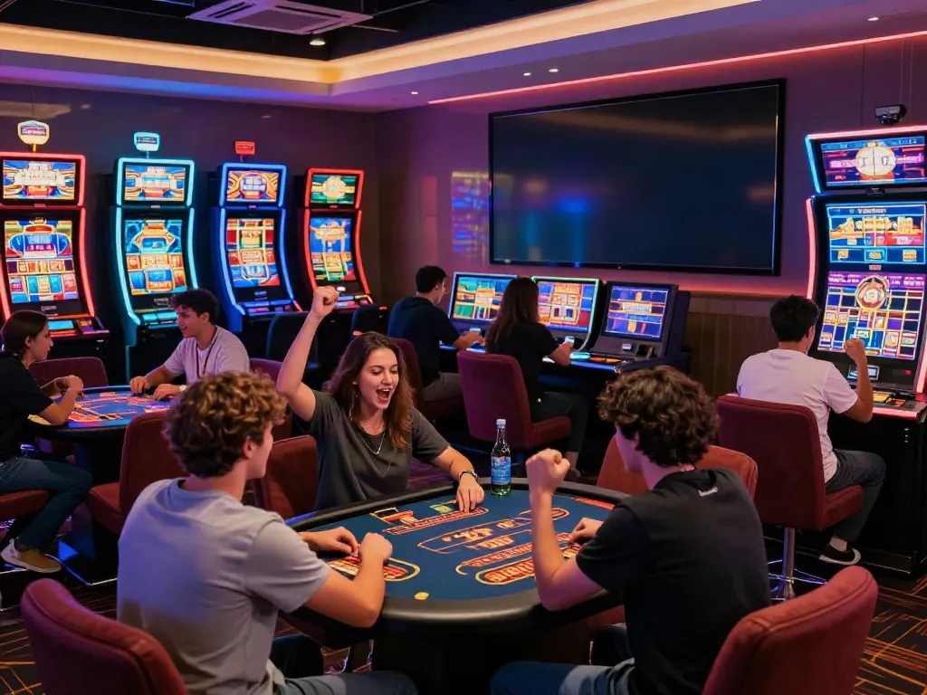 Engaging players enjoying games at a non gamstop casino with vibrant lights.