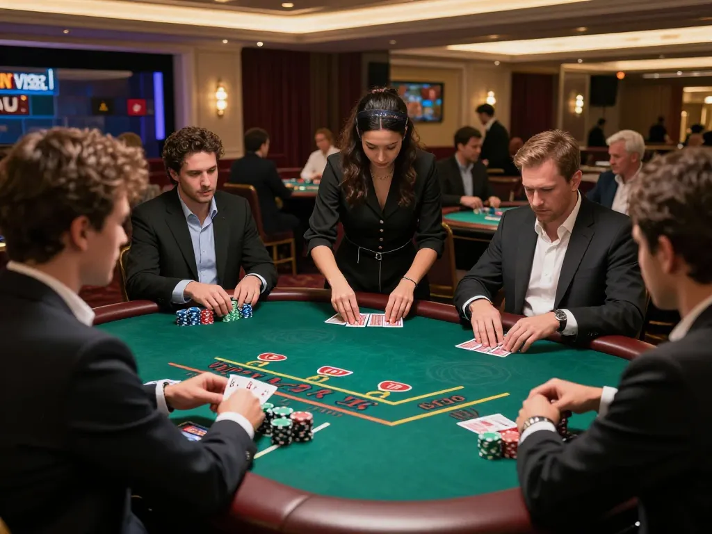 Players participating in a tense live dealer game at 98win, illustrating strategic blackjack gameplay.