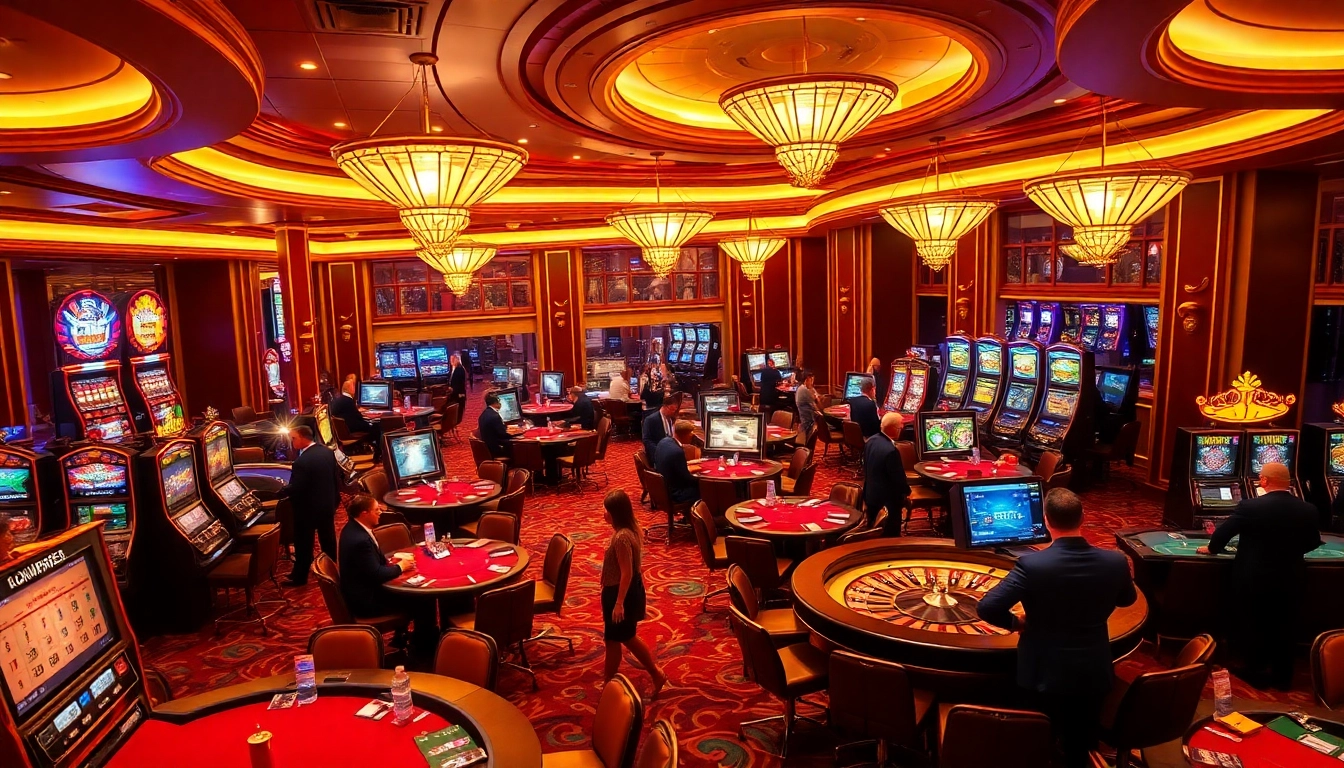Engaging scene at LC88 casino with vibrant gaming tables and excited players.