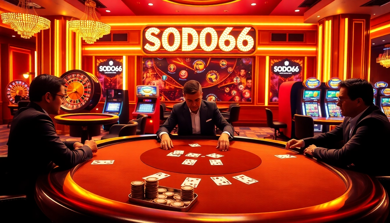 Experience high-stakes gambling at SODO66 with an engaging poker game scene full of excitement.