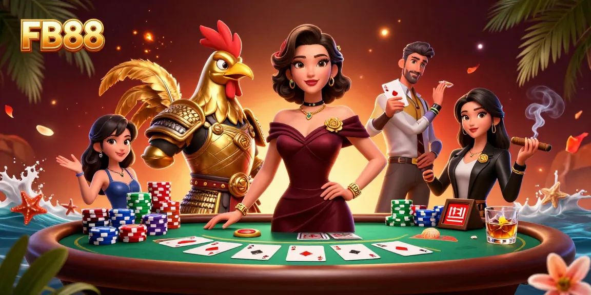 Play exciting poker at FB88 with a glamorous casino atmosphere and vibrant gaming elements.