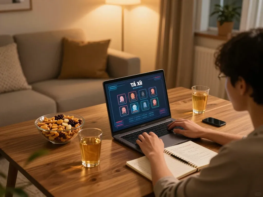 Player engaging in Tài Xỉu online at home, showcasing a cozy and focused gaming environment