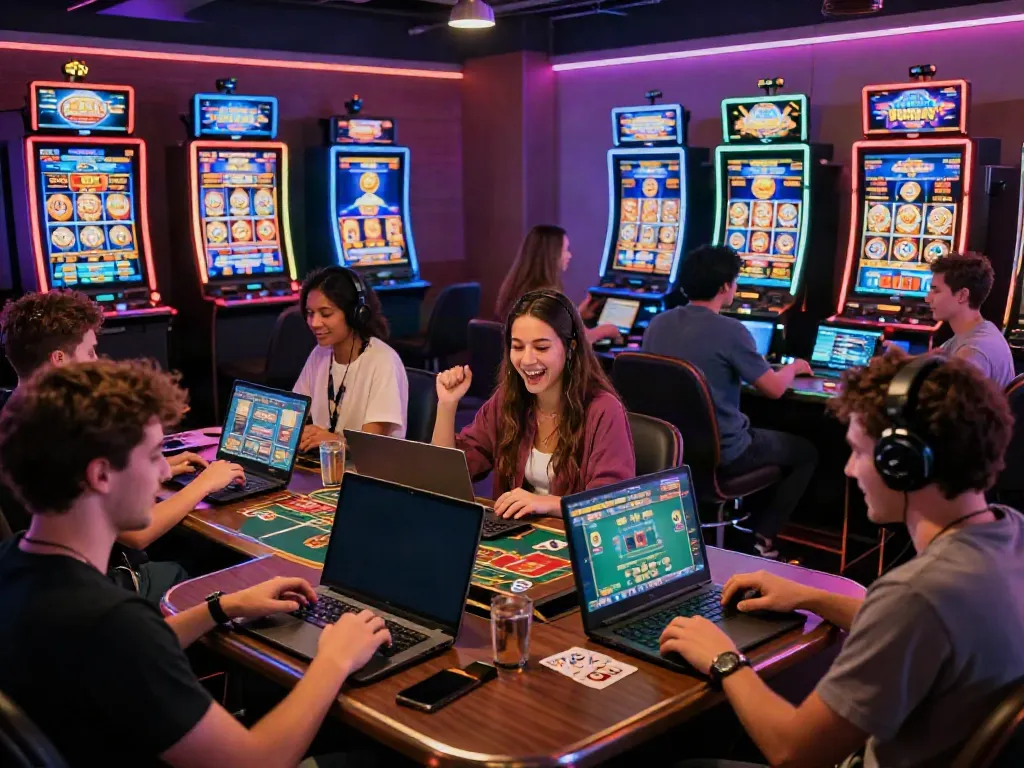 Diverse players celebrating wins at a non Gamstop casino, showcasing a lively online gambling environment.