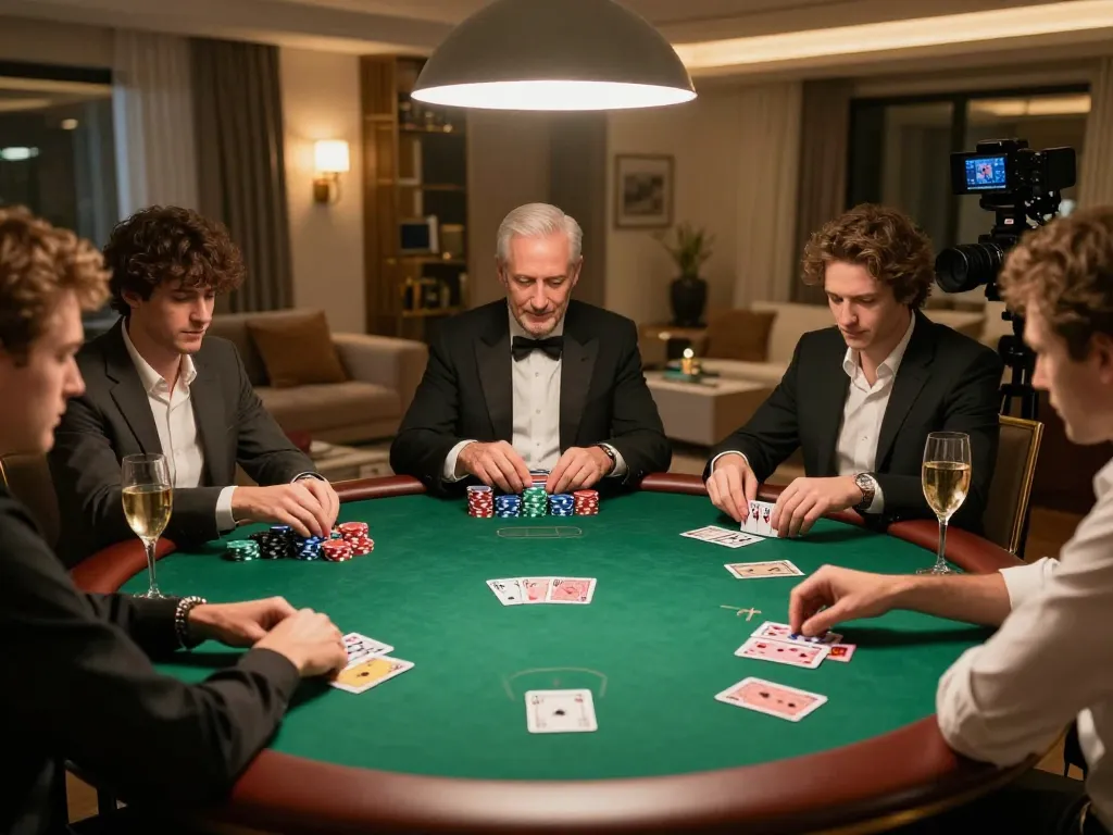 Experience proactive poker gameplay at mm88, showcasing engaged players and vibrant chips in a luxurious setup.