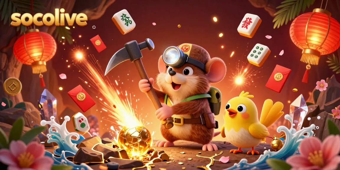 Socolive delivers an engaging live betting experience with dynamic visuals featuring a treasure hunter mining gold.