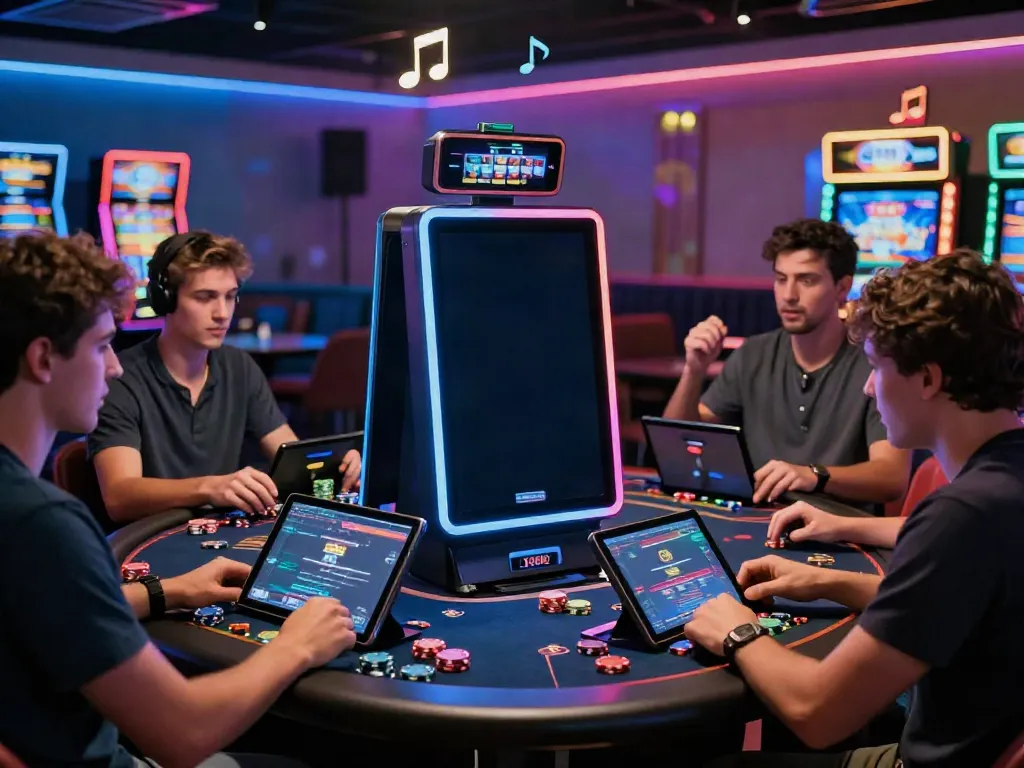 Excited players enjoying a non gamstop casino experience in a vibrant gaming lounge.