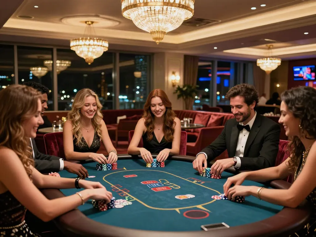 Exciting poker game at a non Gamstop casino with friends enjoying a lively evening.