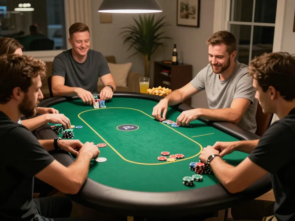 Friends enjoying an exciting poker game at home, showcasing ga6789 gaming strategy and social fun.