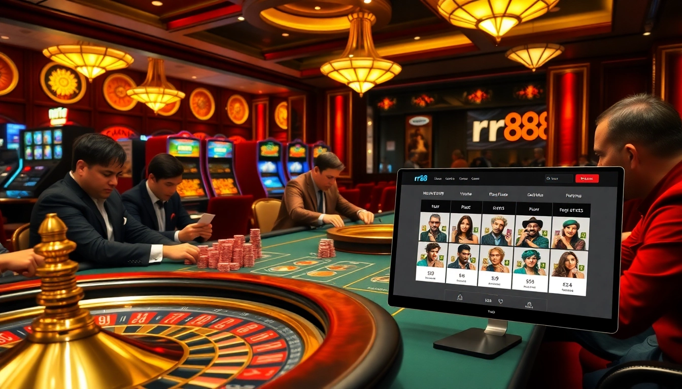 Experience the thrill of rr88 with vibrant gaming tables and slot machines.