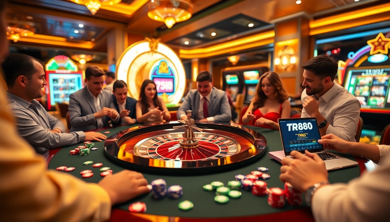 Experience exciting gameplay at TR88 casino with a lively roulette table and colorful poker chips.