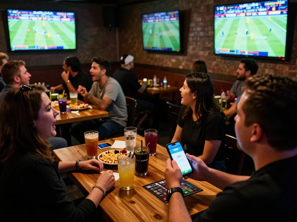 MM88 app interface showcased as a patron confidently places a bet in a lively sports bar