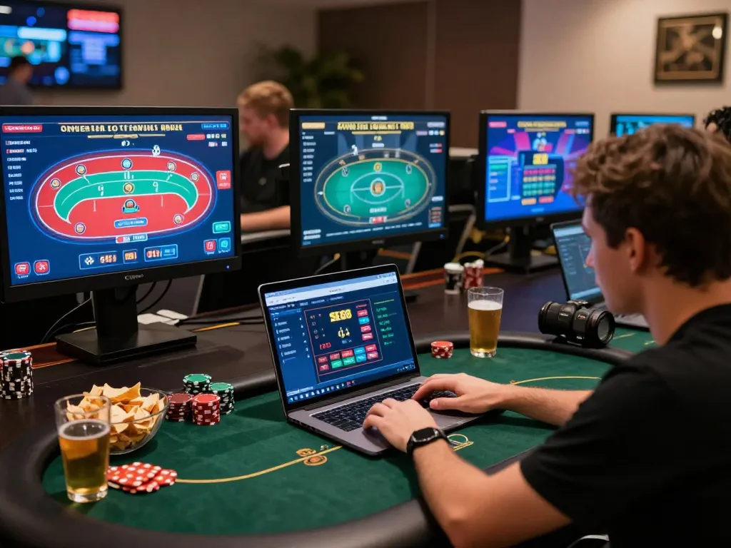 Engaging online poker player using SC88 platform during an intense gaming session.