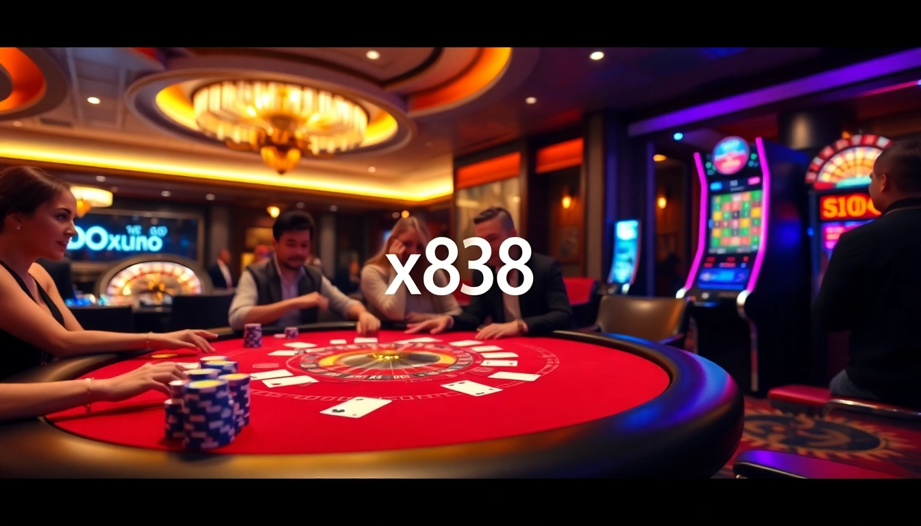 Excited players enjoying a luxurious blackjack table at the XX88 casino.