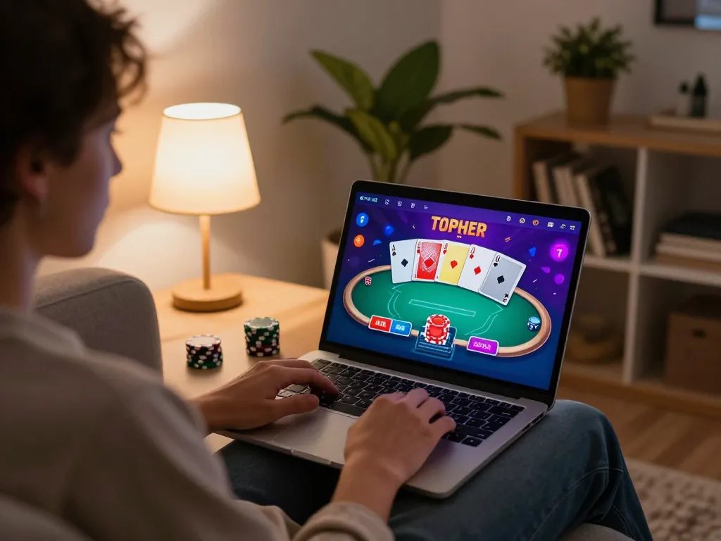 Engaging in an exciting game bài online experience with colorful cards and chips in a cozy setting.