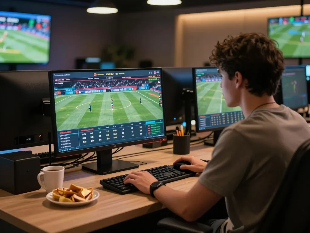 Engaged player betting on 68win, focused on live sports action in modern gaming setup.