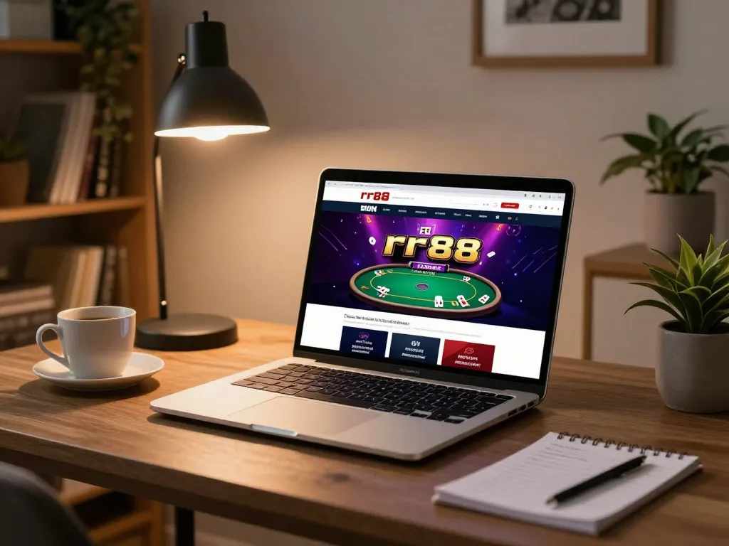 Engaged player utilizing the rr88 online gaming platform on a stylish laptop in a cozy home setting.