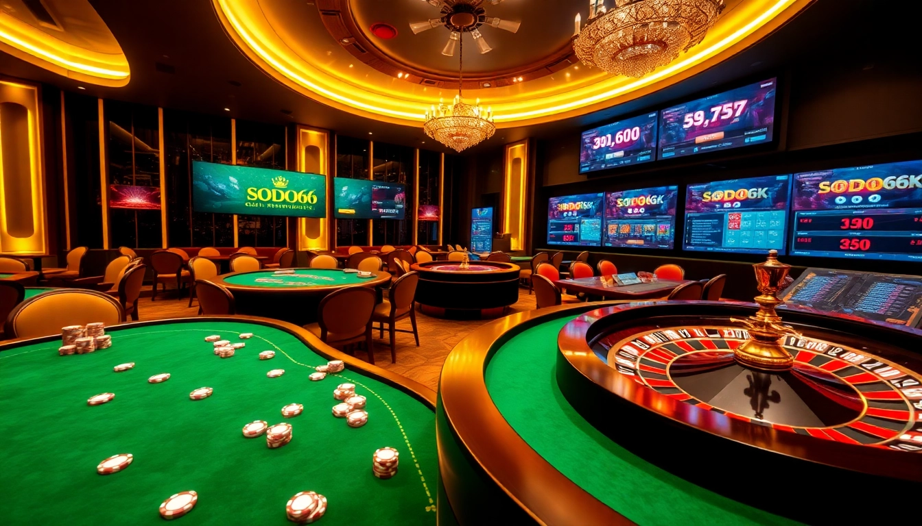 Engaging SODO66 online casino scene with vibrant tables and inviting lighting.