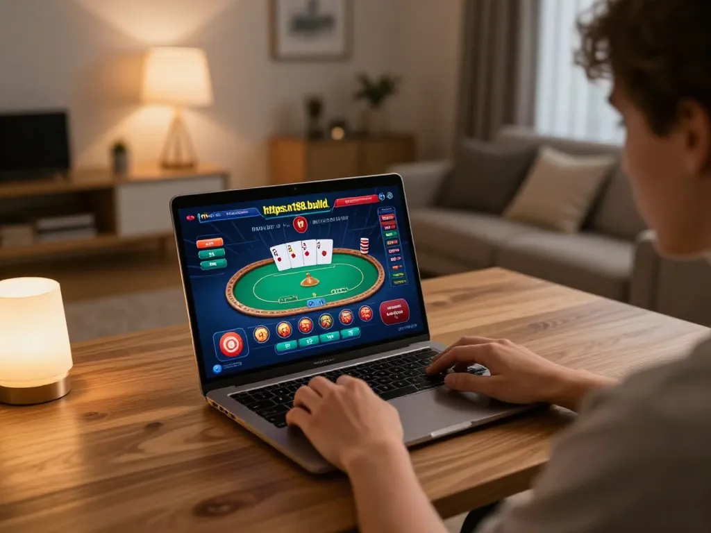 Person enjoying online gaming at https://n188.build/, focusing on strategy and betting.