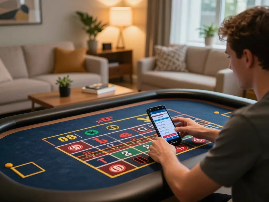 SC88 player enjoying live roulette gaming on mobile in a cozy home setting.